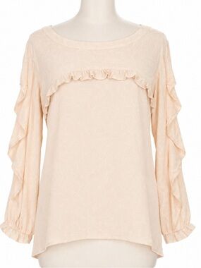 GAP Cream Ruffle-Trim Long Sleeve Top